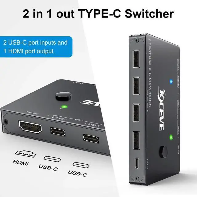 Alt view image 4 of 6 - 2 Port USB-C KVM Switch 4K@60Hz, Type-C KVM Switcher with 87W PD Fast Charging for 2 Computers Share Monitor Keyboard Mouse