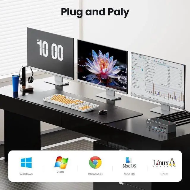 Alt view image 7 of 7 - 3 PCs Triple Monitor 1HDMI+2DP Hybrid KVM Switch, HDMI 8K@60Hz 4K@120Hz, DP 8K@30Hz 4K@144Hz, 4 USB 3.0 Ports, Wired Remote & 3 USB Cables Included for 3 Hosts Share 3 Displays