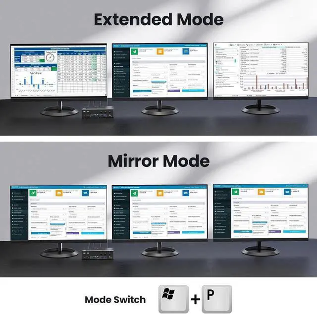 Alt view image 4 of 7 - 3 PCs Triple Monitor 1HDMI+2DP Hybrid KVM Switch, HDMI 8K@60Hz 4K@120Hz, DP 8K@30Hz 4K@144Hz, 4 USB 3.0 Ports, Wired Remote & 3 USB Cables Included for 3 Hosts Share 3 Displays