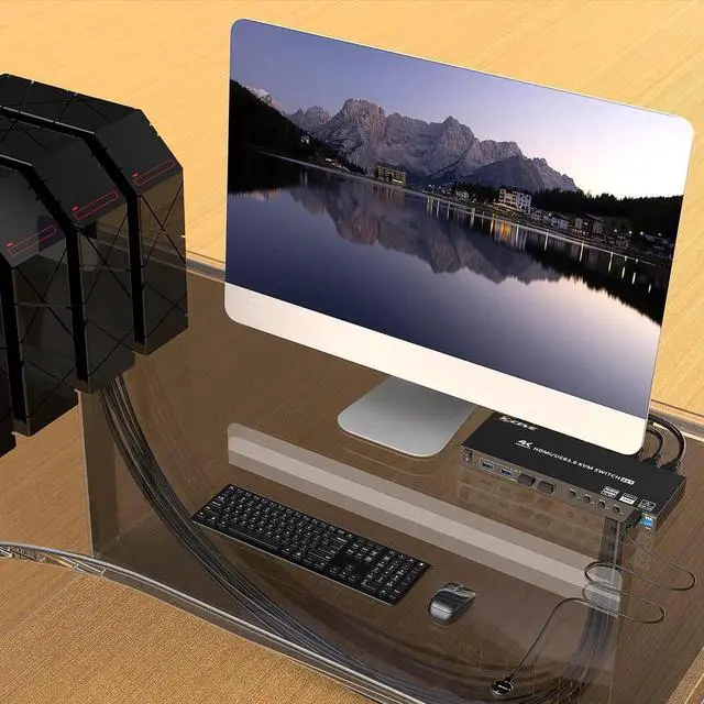 Alt view image 3 of 7 - 4-Port HDMI USB 3.0 KVM Switch with EDID Emulator, 4K@60Hz, 4 PCs Share Monitor, Keyboard & Mouse