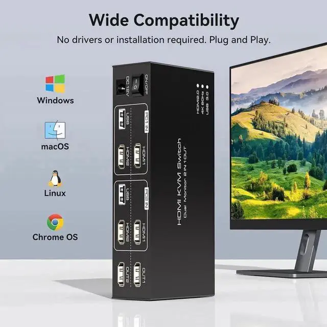 Alt view image 4 of 7 - 2-Port Dual Monitor HDMI USB 3.0 KVM Switch 4K@60Hz, 2 PCs Share 2 Monitors & 4 USB3.0 Ports