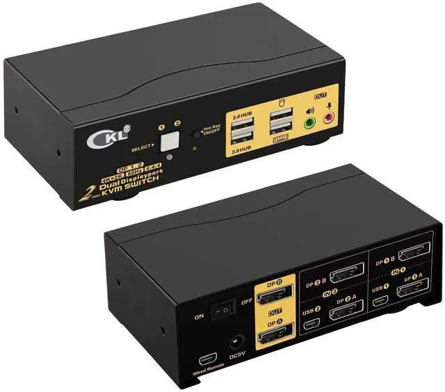 Main image of CKL 2-Port Dual DP KVM Switch, 4K Dual DisplayPort for 2 PCs 2 Monitors