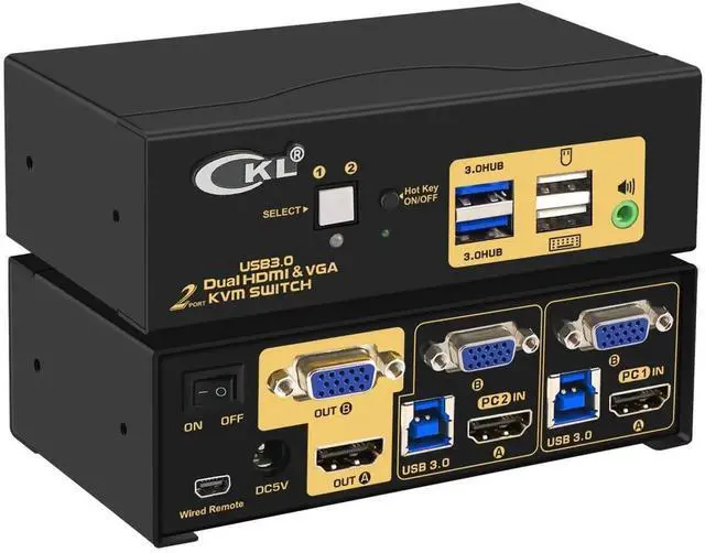 Main image of CKL 2-Port Dual Monitor KVM Switch (HDMI+VGA), 4K for 2 PCs 2 Displays