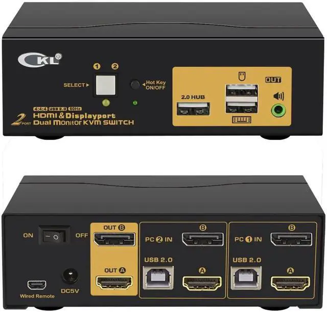 Main image of CKL 2-Port Dual Monitor KVM Switch (HDMI+DP), 4K for 2 PCs 2 Screens