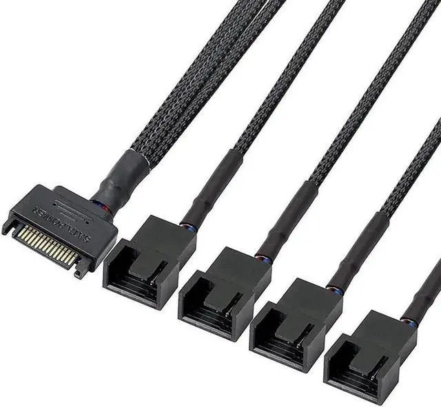 Alt view image 3 of 5 - ATA to 3 Pin 4 Pin Fan Sleeved Power Splitter Cable Adapter,15Pin SATA to 4 x TX3 / TX4 (PWM) 12V PC Case Fan Cooler Y Splitter Power Extension Cord - 10 Inch,Black