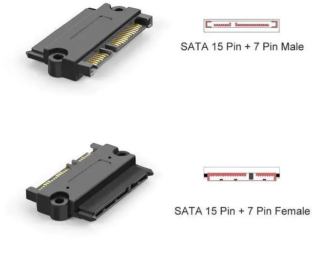 Alt view image 4 of 5 - 22 Pin (7+15) SATA Male to Female Extension Adapter, Slim SATA Extender Converter for 2.5 Inch HDD SSD, Black