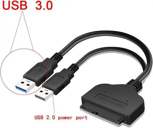 Alt view image 2 of 5 - 6 Inches USB 3.0 to SATA III 22Pin Adapter Cable, 6Gbps UASP Supported for 2.5" SSD HDD with Extra USB Power Cord