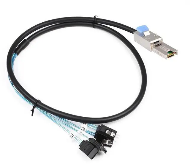 Alt view image 5 of 6 - 2 Pack 1M SFF-8088 Mini SAS 26Pin Male to 4×7Pin SATA Female Breakout Cable with Latch