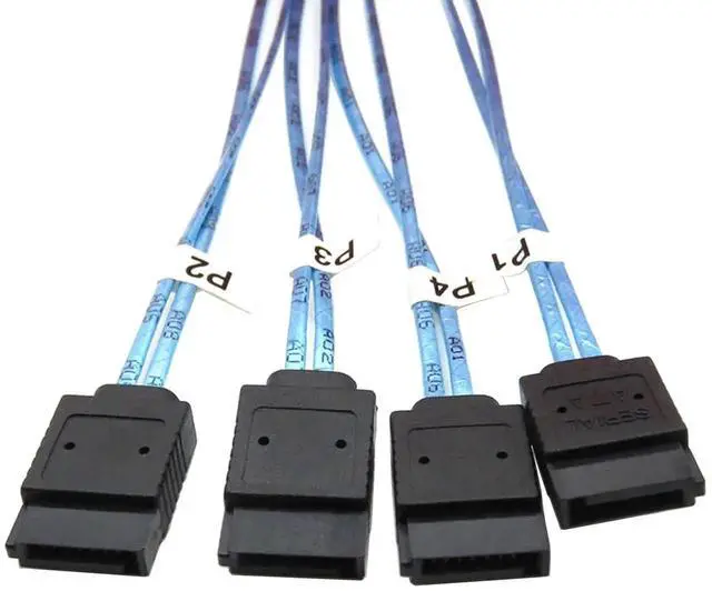 Alt view image 5 of 5 - 1M SFF-8644 External Mini SAS HD to 4×7Pin SATA Breakout Cable for Server RAID Storage