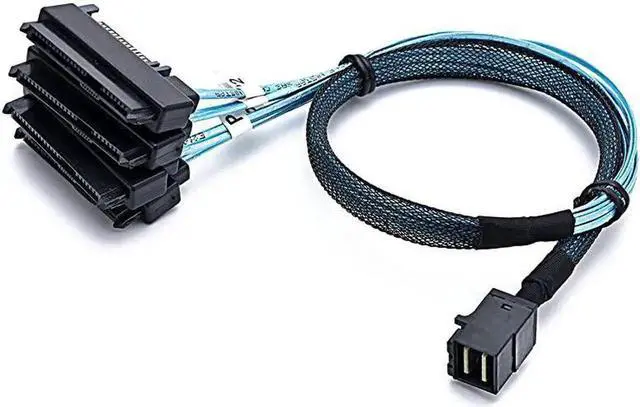 Main image of 1M SFF-8643 to 4×SFF-8482 Mini SAS HD Cable with 15Pin SAS Power, 12Gbps Server RAID Cord
