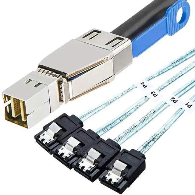 Alt view image 2 of 3 - 1M External SFF-8644 to 4×7Pin SATA Breakout Cable, 12Gbps Mini SAS HD Server Storage Cord
