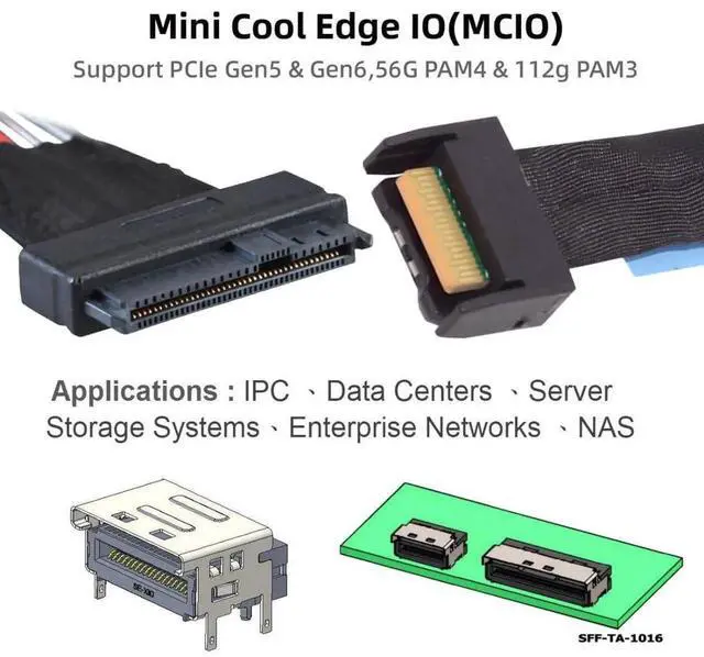Alt view image 6 of 7 - PCIe 5.0 MCIO 4X 38Pin SFF-TA-1016 to U.2 SFF-8639 NVMe SSD Cable with SATA 15Pin Power, 0.5M Internal Server Storage Cable