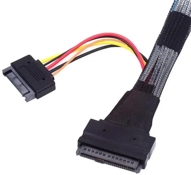 Alt view image 2 of 7 - PCIe 5.0 MCIO 4X 38Pin SFF-TA-1016 to U.2 SFF-8639 NVMe SSD Cable with SATA 15Pin Power, 0.5M Internal Server Storage Cable