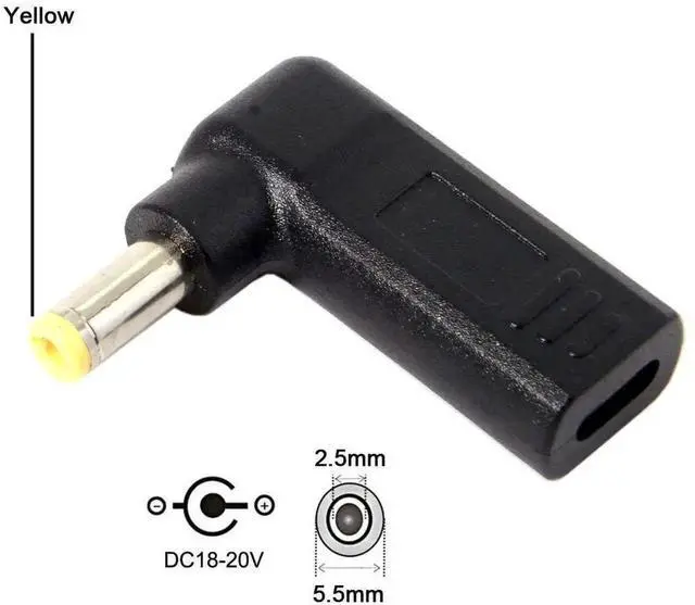 Alt view image 5 of 6 - 90 Degree Angled USB 3.1 Type-C Female to DC 20V 5.5x2.5mm PD Emulator Trigger Adapter, USB-C PD to DC Barrel Jack Power Converter for Laptops & DC 20V Devices