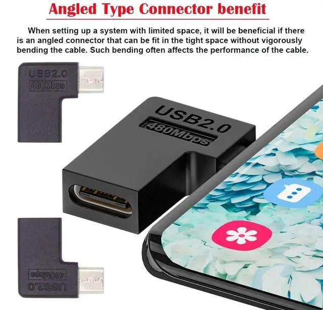 Alt view image 4 of 7 - 4 Pack Angled Micro USB 2.0 Male to USB-C Female Adapter, 90° & 180° Right Angle Converter Connector for Micro USB Devices