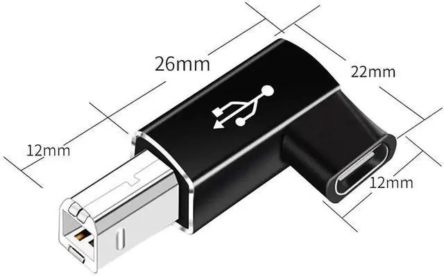 Alt view image 2 of 4 - 2 Pack 90 Degree Right Angle USB B Male to USB C Female Adapter, Type C to MIDI Converter Compatible with Printer, Digital Piano, Laptop & All USB-C Devices