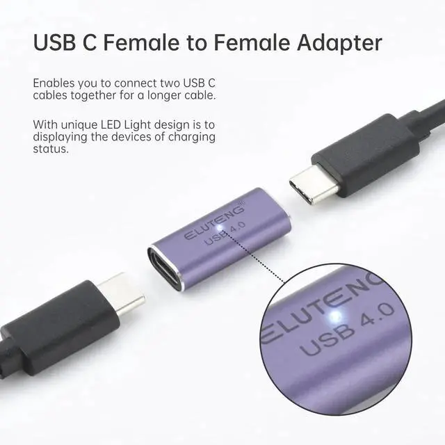 Alt view image 5 of 7 - 3 Pack USB C Female to Female Coupler, 240W PD Fast Charging 40Gbps Data Transfer Type-C Extender Adapter Supports 8K Video Output for TV, PC, Laptop, Tablet & Phones