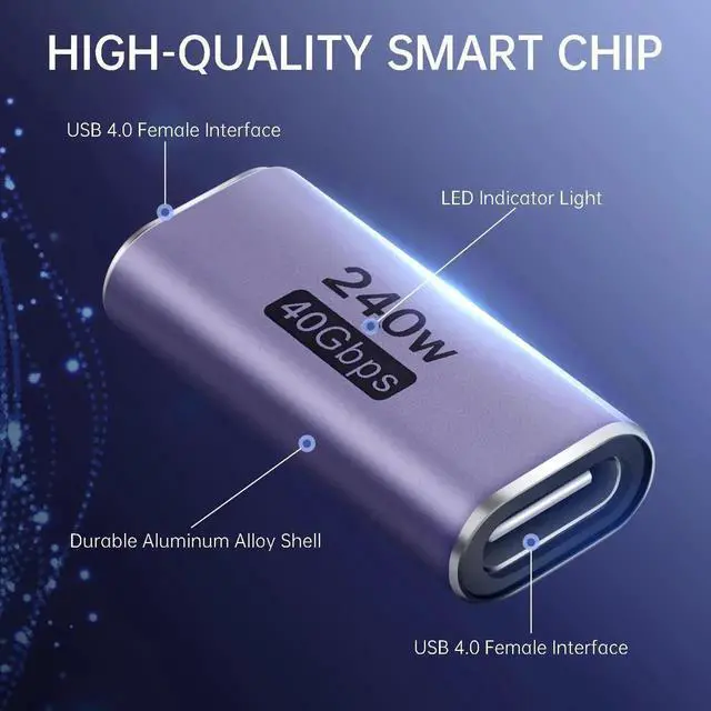 Alt view image 2 of 7 - 3 Pack USB C Female to Female Coupler, 240W PD Fast Charging 40Gbps Data Transfer Type-C Extender Adapter Supports 8K Video Output for TV, PC, Laptop, Tablet & Phones