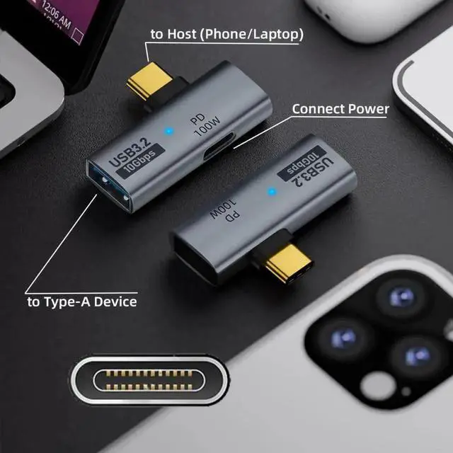 Alt view image 2 of 7 - 2 in 1 USB-C Adapter, USB 3.2 Gen1 OTG Converter Support 100W PD Fast Charging & High-Speed Data Transfer