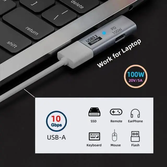 Alt view image 5 of 7 - 2 in 1 USB-C Adapter, USB 3.2 Gen1 OTG Converter Support 100W PD Fast Charging & High-Speed Data Transfer