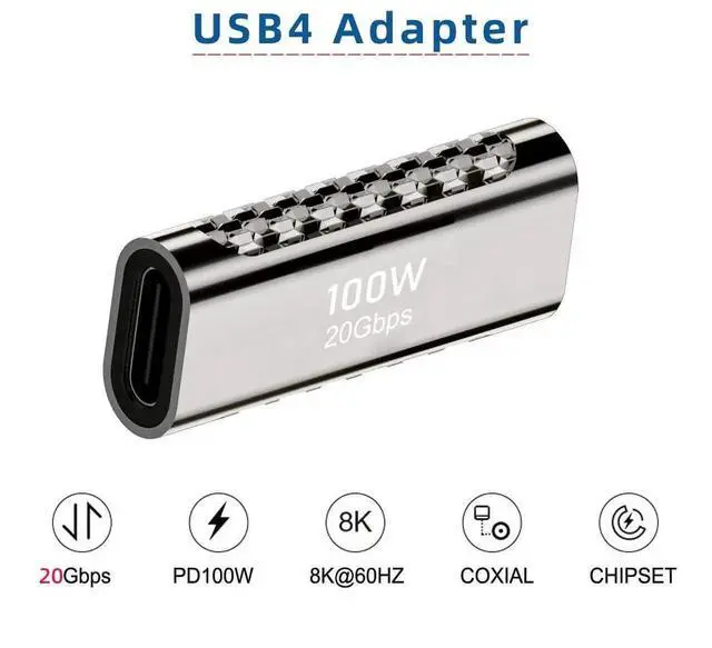 Alt view image 4 of 7 - USB4 Type-C Female to Female Coupler Extender Adapter, Support 100W PD Charging, 20Gbps Data Transfer, 8K@60Hz Video for USB4/Thunderbolt 3/4 Devices