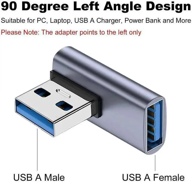 Alt view image 5 of 6 - 2 Pack 90 Degree Left Angle USB 3.1 Adapter, USB A Male to Female Right Angle Extender Connector for Laptop, PC, USB Chargers, Power Banks & More USB-A Devices