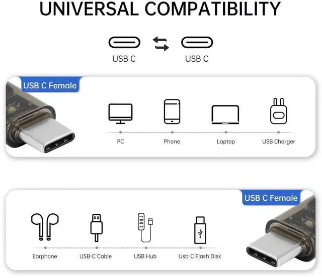 Alt view image 4 of 7 - 3 Pack 40Gbps USB C Male to Female Extender Adapter, 240W PD Fast Charging Type-C Extension Converter with LED Indicator, Support Audio & Video for Laptops, Tablets & Phones