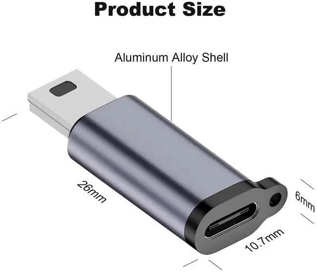 Alt view image 2 of 5 - 4 Pack Grey USB Type C Female to Mini USB Male Adapter, USB 2.0 Mini USB Converter Connector for Digital Camera, MP3, Dash Cam, GPS Receiver & More