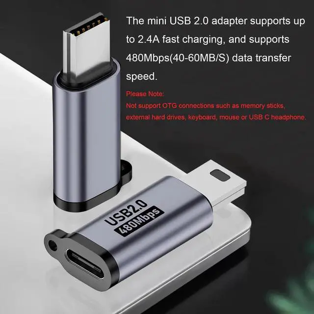 Alt view image 5 of 5 - 4 Pack Grey USB Type C Female to Mini USB Male Adapter, USB 2.0 Mini USB Converter Connector for Digital Camera, MP3, Dash Cam, GPS Receiver & More