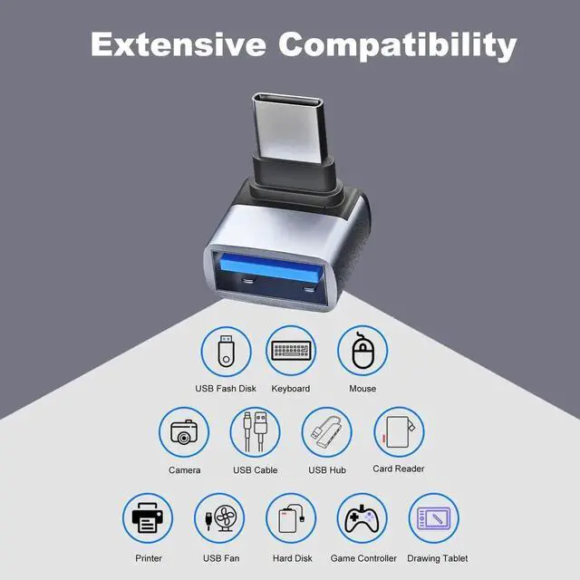 Alt view image 4 of 6 - 4 Pack Up & Down 90 Degree Right Angle USB C Male to USB 3.1 Type A Female Adapter, 10Gbps USB-C OTG Converter Compatible with MacBook Pro/Air, iPad, Phones & All USB-C Devices