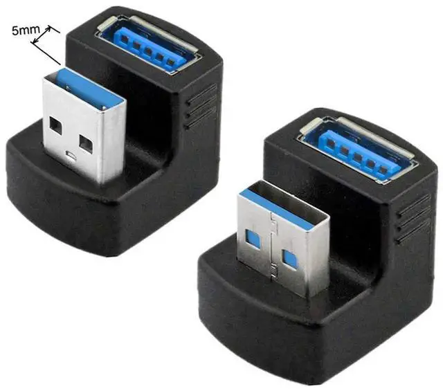 Alt view image 3 of 6 - 2 Pack Up & Down 90° Vertical USB 3.0 A Male to Female Extension Adapter, 5Gbps 180 Degree Low Profile USB-A Angled Extender Cable Connector for Laptops, PC, External Drives