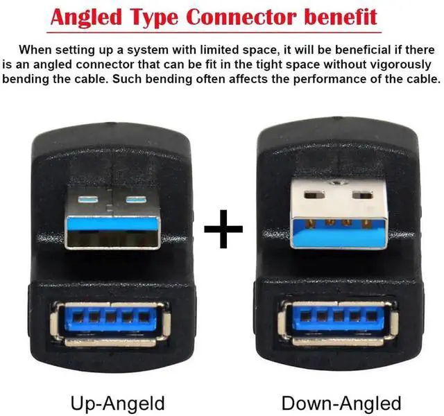 Alt view image 2 of 6 - 2 Pack Up & Down 90° Vertical USB 3.0 A Male to Female Extension Adapter, 5Gbps 180 Degree Low Profile USB-A Angled Extender Cable Connector for Laptops, PC, External Drives