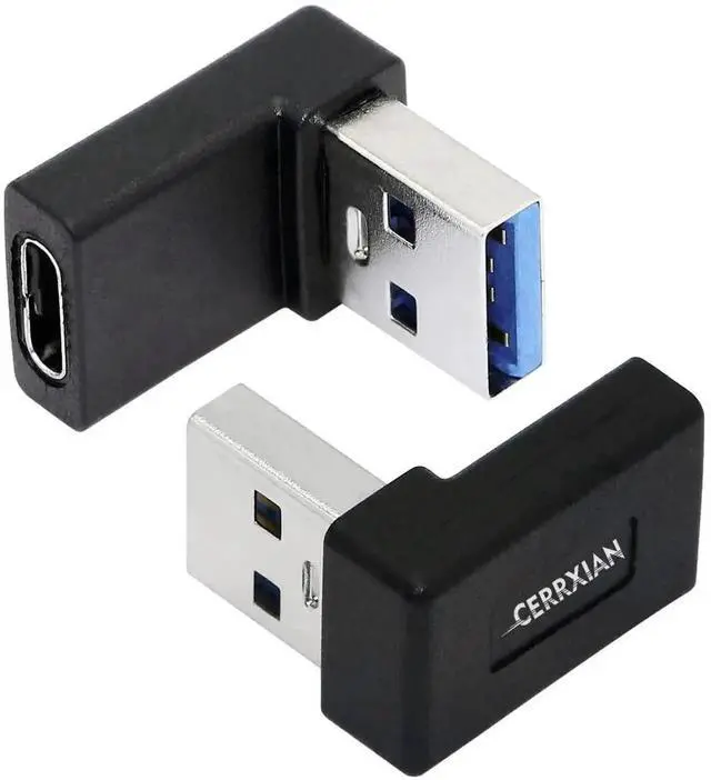Alt view image 7 of 7 - 2 Pack Up & Down Right Angle USB 3.0 A Male to USB 3.1 Type C Female Adapter, 10Gbps Angled OTG Charging & Data Converter for Laptops, Wall Chargers, Power Banks