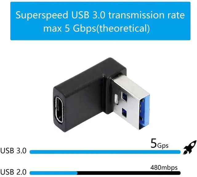 Alt view image 3 of 7 - 2 Pack Up & Down Right Angle USB 3.0 A Male to USB 3.1 Type C Female Adapter, 10Gbps Angled OTG Charging & Data Converter for Laptops, Wall Chargers, Power Banks