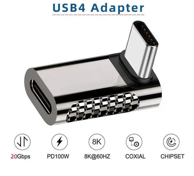 Alt view image 3 of 7 - Up/Down 90 Degree USB4 Type C Male to Female Adapter, 20Gbps Data Transfer 100W PD Charging 8K Video Output Elbow Converter Compatible with All USB4, Thunderbolt 3/4, USB-C Laptops & Handheld Game Con