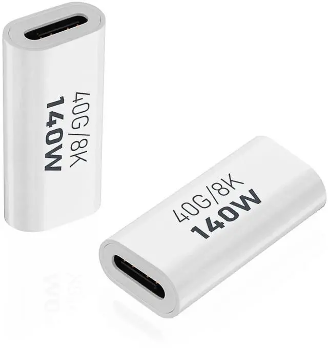 Main image of 2 Pack White USB C Female to Female Coupler Adapter, 40Gbps Data 140W PD Charging 8K@60Hz Video Type-C Extender Connector Compatible with Thunderbolt 3/4, MacBook Pro/Air, Laptops, Phones & All USB-C