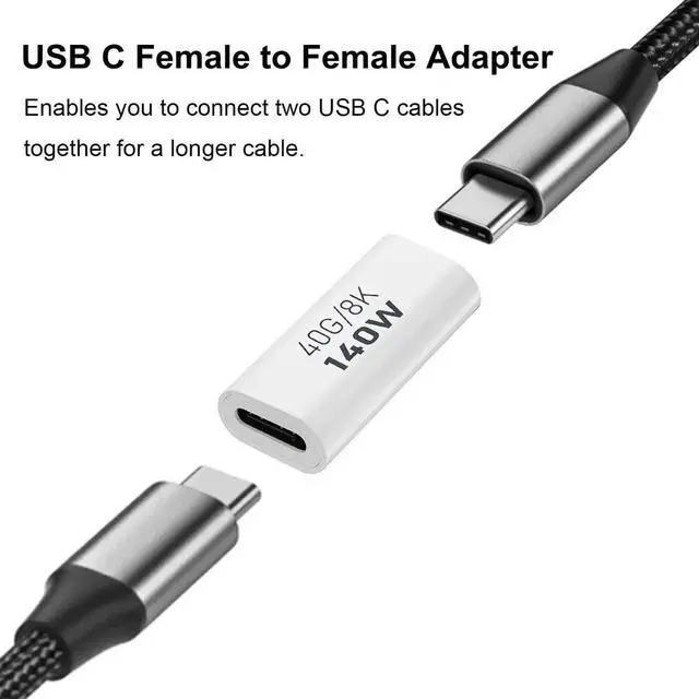 Alt view image 2 of 6 - 2 Pack White USB C Female to Female Coupler Adapter, 40Gbps Data 140W PD Charging 8K@60Hz Video Type-C Extender Connector Compatible with Thunderbolt 3/4, MacBook Pro/Air, Laptops, Phones & All USB-C