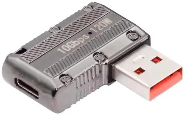 Main image of Flat Right 90 Degree Mecha Cyberpunk USB 3.1 Gen2 Adapter, USB-A Male to USB-C Female Low Profile Elbow Converter, 10Gbps Data Transfer & 120W PD Fast Charging Connector