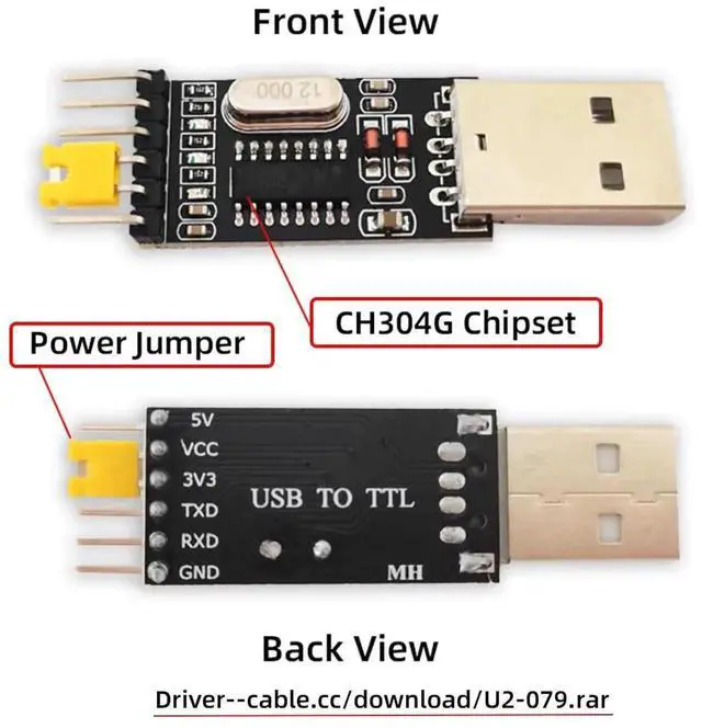 Alt view image 2 of 7 - USB 2.0 Type-A to TTL UART Serial Converter Module with CH340G Chip, 3.3V/5V Switchable STC Programmer, Replacement for PL2303