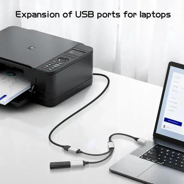 Alt view image 4 of 6 - 20CM USB 3.0 Type-C Male to Dual USB-A Female OTG Y Splitter Cable, 1-to-2 Multiport Hub Converter for Laptops, PCs, Vehicles & USB-C Devices