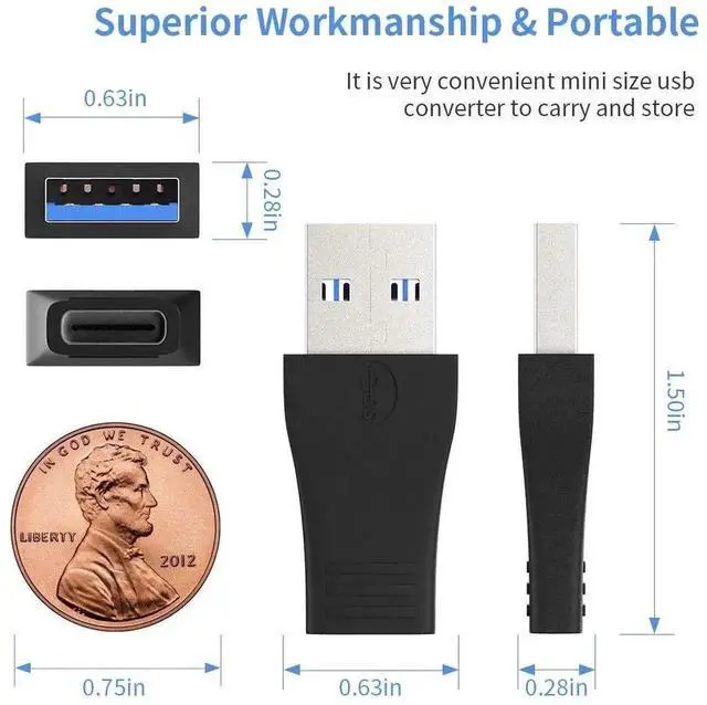 Alt view image 4 of 7 - 3 Pack USB 3.0 USB A Male to USB C Female Adapter, 5Gbps Fast Charging & Data Sync Converter Compatible with iPhone 15/14/13/12 Series, Apple Watch Ultra 8 7, AirPods, iPad, Samsung Galaxy S23 S24, Ca
