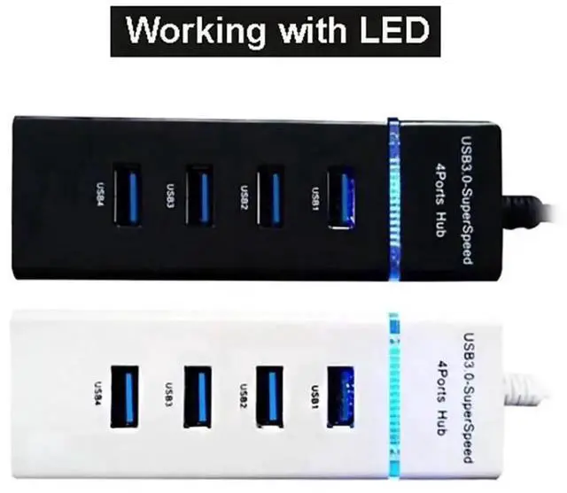 Alt view image 3 of 6 - 4-Port USB 3.0 Hub with LED Indicator, 5Gbps High Speed Data Transfer USB Splitter Multi Port Extender Dock for PC, Laptop, Phone Charging
