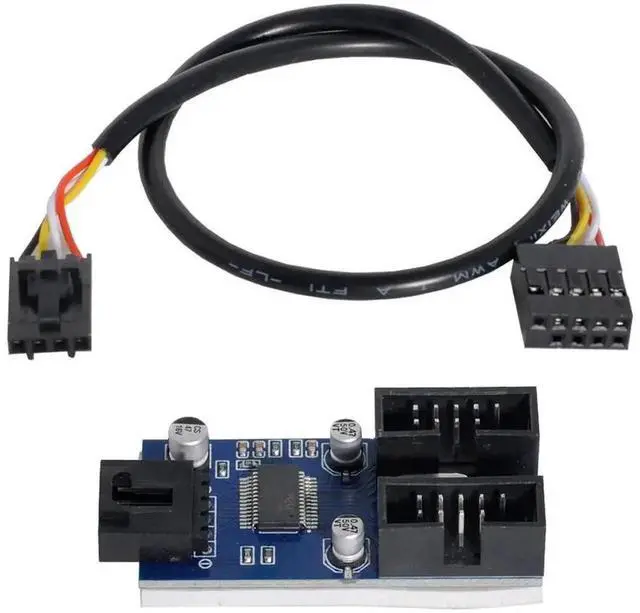 Alt view image 2 of 5 - Motherboard 9Pin USB 2.0 Header 1 to 2 Splitter Extension Cable, Internal USB 2.0 9-Pin Header Port Multiplier Adapter Hub Connector