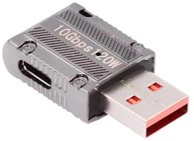 Main image of Slim 90 Degree Left Angled USB 3.1 Type-C Female to USB 3.0 Type-A Male Adapter, 10Gbps Data Transfer & 120W Power Pass Through Connector, Mecha Cyberpunk Styling