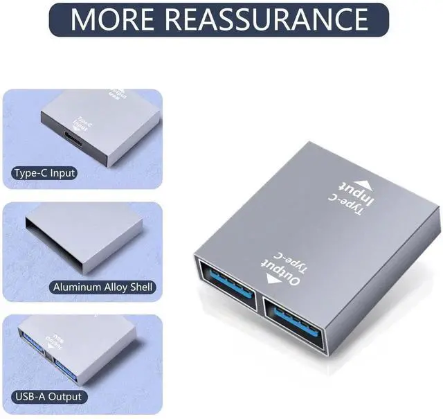 Alt view image 4 of 6 - 2 Pack USB-C Female to Dual USB 3.0 Female Splitter Adapter, 10A Max Fast Charging & 5Gbps Super Speed Data Sync Hub for Laptop, PC, Charger, Power Bank