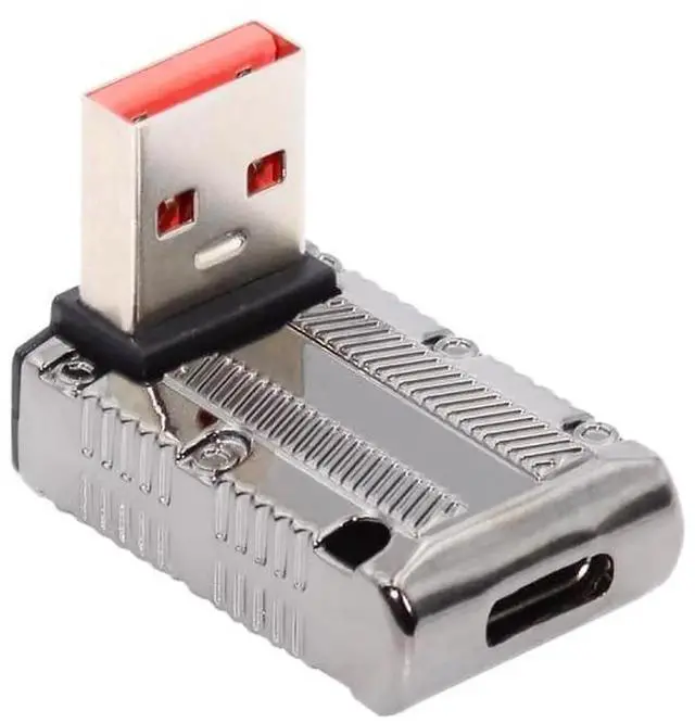 Main image of Low Profile 90 Degree Up Angled USB 3.1 Type-C Female to USB 3.0 Type-A Male Adapter, 10Gbps Data Transfer & 120W Power Pass Through Connector, Mecha Cyberpunk Style