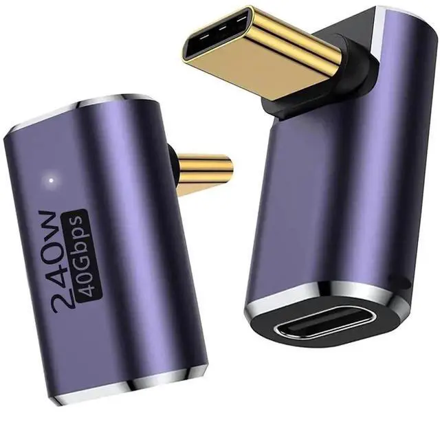 Main image of 2 Pack 90 Degree Right Angle USB-C Male to Female Adapter, 40Gbps Data, 240W PD Fast Charging, 8K@60Hz Video Output, Compatible with MacBook Pro/Air, Steam Deck, Switch, VR & All USB-C Devices