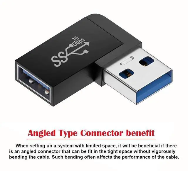 Alt view image 3 of 7 - 90 Degree Right Angled USB 3.0 Male to Female Extension Adapter, 10Gbps High Speed Support Power, Data & Video Transmission Elbow Connector