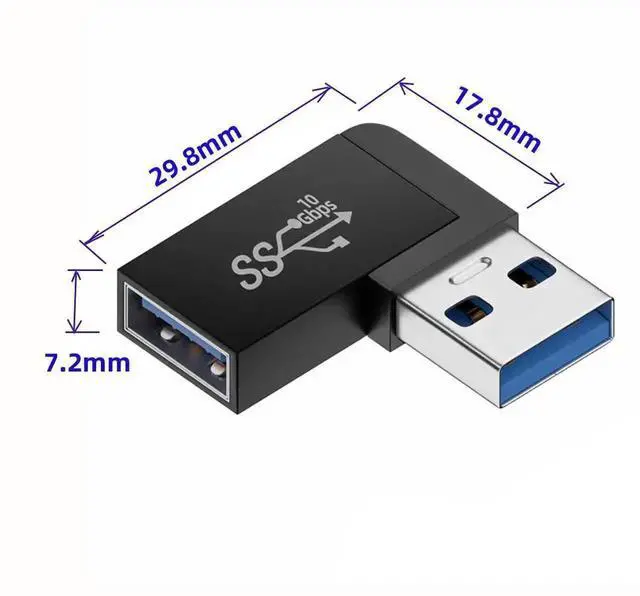 Alt view image 6 of 7 - 90 Degree Right Angled USB 3.0 Male to Female Extension Adapter, 10Gbps High Speed Support Power, Data & Video Transmission Elbow Connector