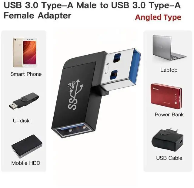 Alt view image 7 of 7 - 90 Degree Right Angled USB 3.0 Male to Female Extension Adapter, 10Gbps High Speed Support Power, Data & Video Transmission Elbow Connector